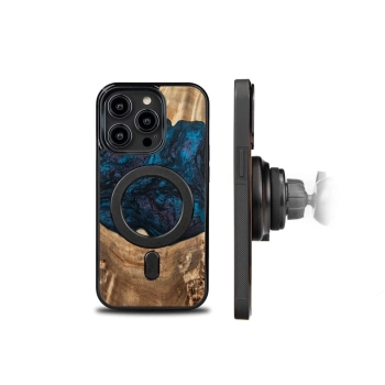 Etui z drewna i żywicy na iPhone 15 Pro MagSafe Bewood Unique Neptun - granatowo-czarne