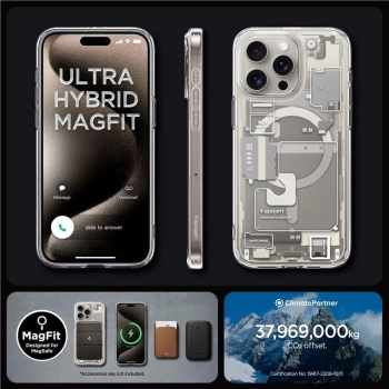 Etui Spigen Ultra Hybrid Mag z MagSafe na iPhone 15 Pro Max - tytan naturalny (wzór Zero One)