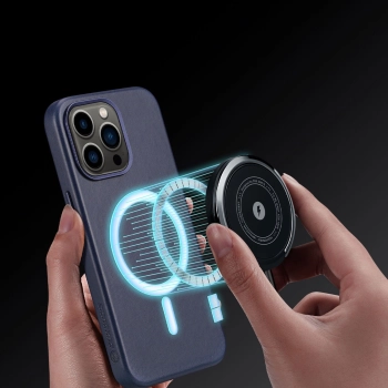 Dux Ducis Naples etui do iPhone 13 Pro Max skórzany pokrowiec (kompatybilny z MagSafe) niebieski