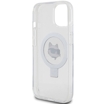Etui Karl Lagerfeld Ring Stand Choupette Head MagSafe do iPhone 15 Plus - białe