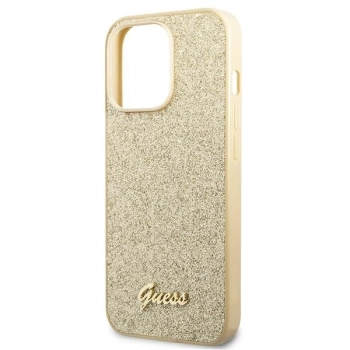 Etui Guess Glitter Script na iPhone 14 Pro - złote
