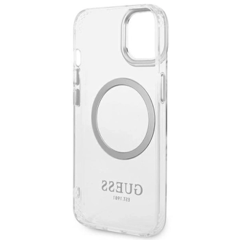 Etui Guess Metal Outline MagSafe na iPhone 14 Plus - srebrne