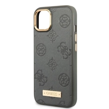 Etui Guess Peony Logo Plate MagSafe na iPhone 13 - szare