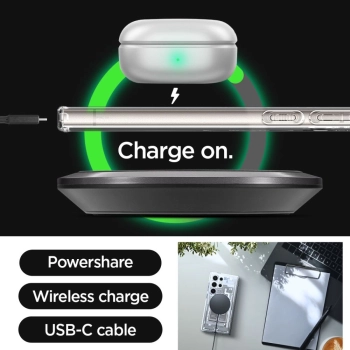 Etui Spigen Ultra Hybrid OneTap Ring z MagSafe na Samsung Galaxy S24 Ultra - przezroczyste (wzór Zero One)