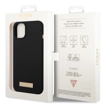 Etui Guess Silicone Logo Plate MagSafe na iPhone 14 Plus - czarne