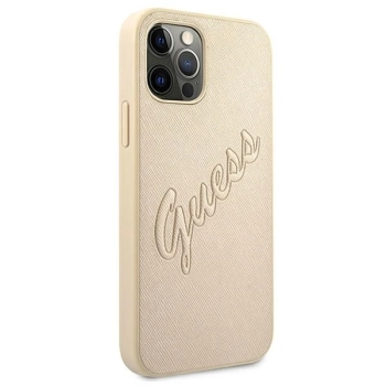 Etui Guess Saffiano Vintage Script na iPhone 12 Pro Max - złote