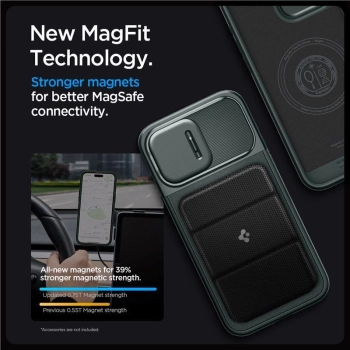 Etui Spigen Optik Armor Mag z MagSafe na iPhone 15 Pro - ciemnozielone