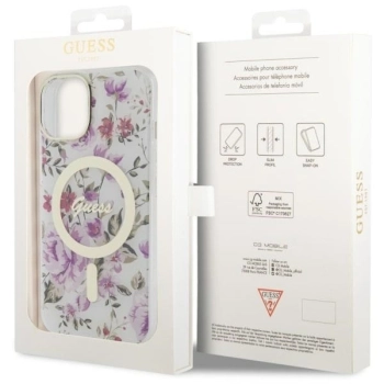Etui Guess Flower MagSafe na iPhone 14 - przezroczyste