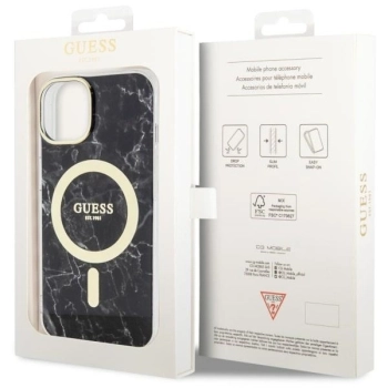 Etui Guess Marble MagSafe na iPhone 14 Plus - czarne