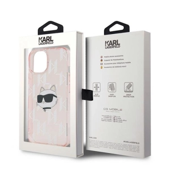 Etui Karl Lagerfeld IML Choupette Head & Monogram na iPhone 13 - różowe