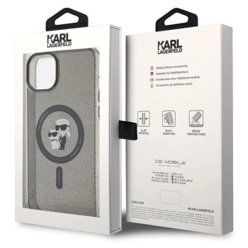 Etui Karl Lagerfeld Karl&Choupette Glitter MagSafe na iPhone 15 Plus - czarne