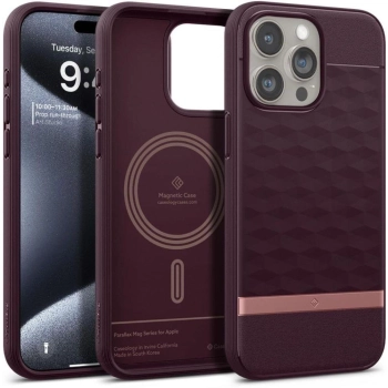 Etui Caseology Parallax Mag z MagSafe na iPhone 15 Pro - burgundowe