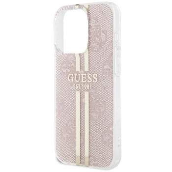 Etui Guess IML 4G Gold Stripe na iPhone 15 Pro - różowe