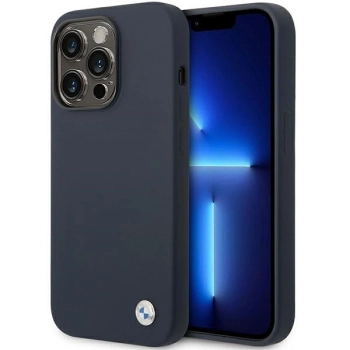 Etui BMW Silicone Metal Logo na iPhone 14 Pro Max - granatowe