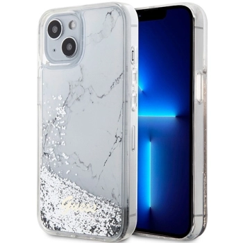 Etui Guess Liquid Glitter Marble na iPhone 14 - białe