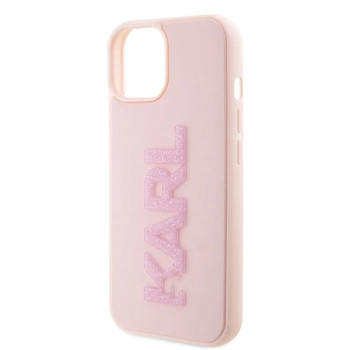 Etui Karl Lagerfeld 3D Rubber Glitter Logo na iPhone 15 - różowe