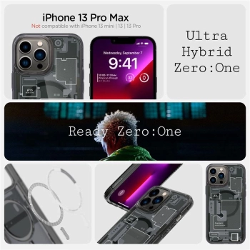 Etui Spigen Ultra Hybrid Mag z MagSafe na iPhone 13 Pro Max - ciemnoszare (wzór Zero One)