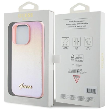 Etui Guess Saffiano Iridescent Script na iPhone 14 Pro Max - różowe