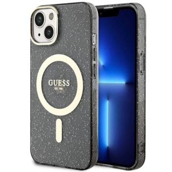 Etui Guess Glitter Gold MagSafe na iPhone 14 - czarne