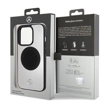 Etui Mercedes Leather&Alu MagSafe na iPhone 15 Pro - srebrne