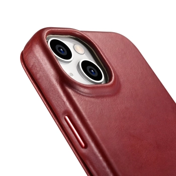 iCarer CE Oil Wax Premium Leather Folio Case skórzane etui iPhone 14 z klapką magnetyczne MagSafe czerwony (AKI14220705-RD)