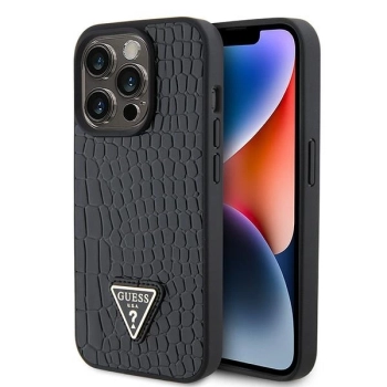Etui Guess Croco Triangle Metal Logo do iPhone 15 Pro - czarne