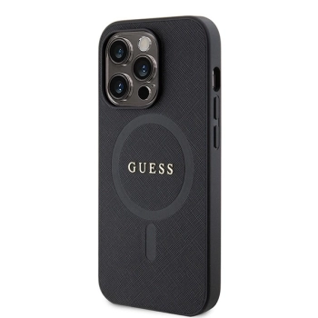 Etui Guess Saffiano MagSafe do iPhone 15 Pro - czarne