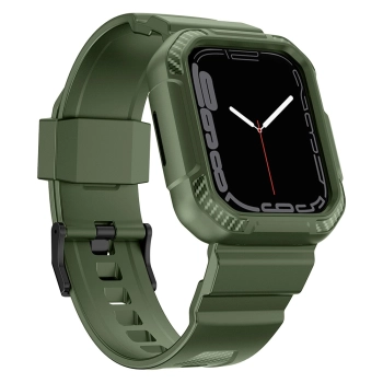 Kingxbar CYF537 2w1 pancerne etui Apple Watch SE, 9, 8, 7, 6, 5, 4, 3, 2, 1 (45, 44, 42 mm) z paskiem zielone