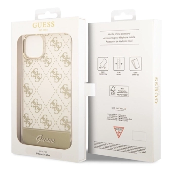 Etui Guess 4G Pattern Script na iPhone 14 Plus - złote
