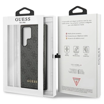 Etui Guess 4G Metal Gold Logo na Samsung Galaxy S23 Ultra - szare