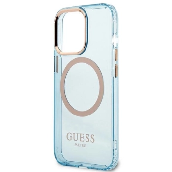 Etui Guess Gold Outline Translucent MagSafe na iPhone 13 Pro Max - niebieskie
