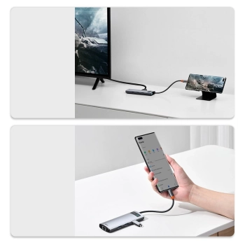 Baseus Metal Gleam 8w1 wielofunkcyjny HUB USB Typ C - USB Typ C Power Delivery 100 W / HDMI 4K 30 Hz / czytnik kart SD i microSD / 3x USB 3.2 Gen 1 /