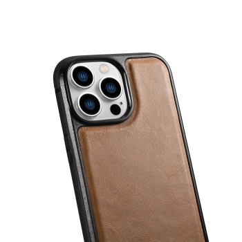 iCarer Leather Oil Wax etui pokryte naturalną skórą do iPhone 14 Pro brązowy (WMI14220718-TN)