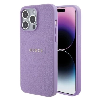 Etui Guess Saffiano MagSafe do iPhone 15 Pro Max - fioletowe
