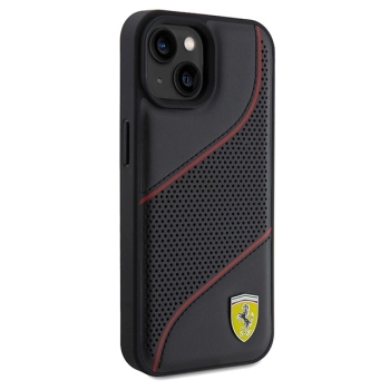 Etui Ferrari Perforated Waves Metal Logo na iPhone 15 / 14 / 13 - czarne