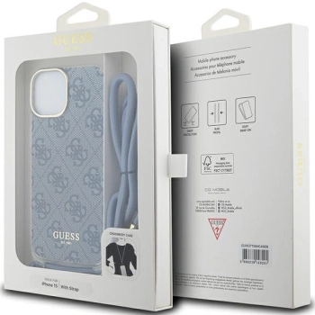 Etui Guess Crossbody Cord 4G Print na iPhone 15 / 14 / 13 - niebieskie