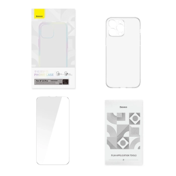 Baseus Crystal Case etui do iPhone 14 Pro cienki pokrowiec + szkło przezroczyste