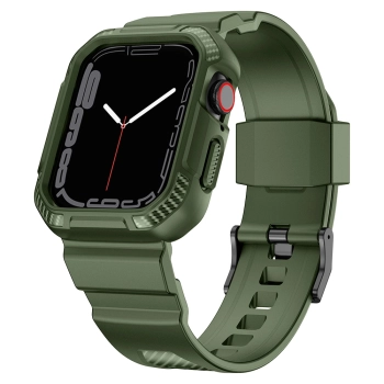 Kingxbar CYF537 2w1 pancerne etui Apple Watch SE, 9, 8, 7, 6, 5, 4, 3, 2, 1 (45, 44, 42 mm) z paskiem zielone
