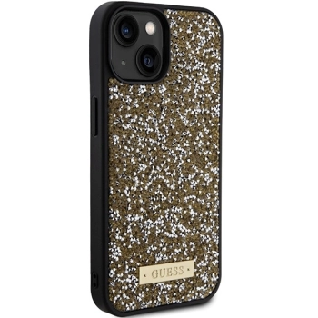Etui Guess Rhinestone Metal Logo na iPhone 15 - żółte