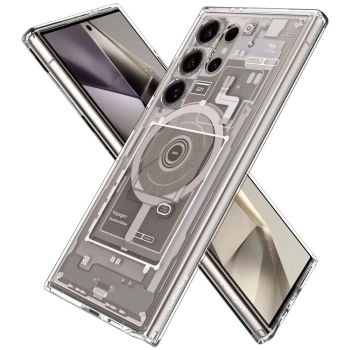 Etui Spigen Ultra Hybrid OneTap Ring z MagSafe na Samsung Galaxy S24 Ultra - przezroczyste (wzór Zero One)