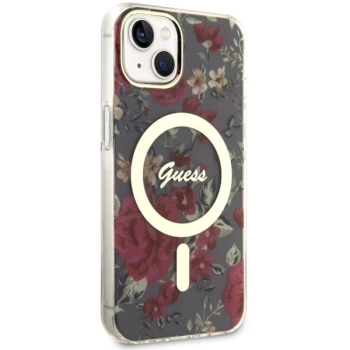 Etui Guess Flower MagSafe na iPhone 14 Plus - zielone