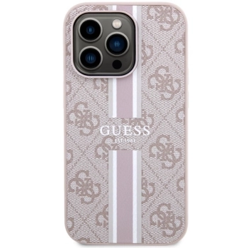 Etui Guess 4G Printed Stripes MagSafe na iPhone 14 Pro - różowe