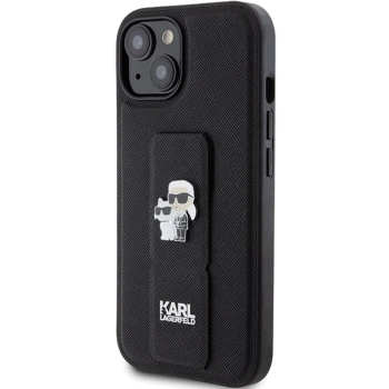 Etui Karl Lagerfeld Gripstand Saffiano Karl&Choupette Pins na iPhone 15 - czarne