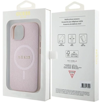 Etui Guess Saffiano MagSafe do iPhone 15 Plus - różowe