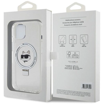 Etui Karl Lagerfeld Ring Stand Choupette Head MagSafe do iPhone 15 Plus - białe