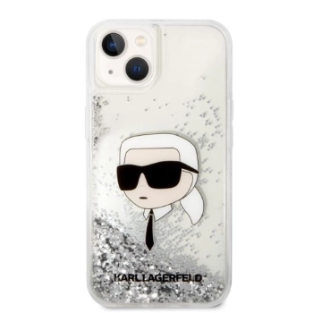 Etui Karl Lagerfeld Glitter Karl's Head na iPhone 14 - srebrne