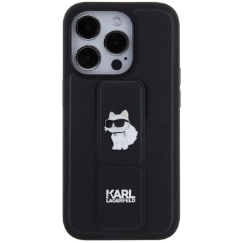 Etui Karl Lagerfeld Gripstand Saffiano Choupette Pins na iPhone 14 Pro - czarne