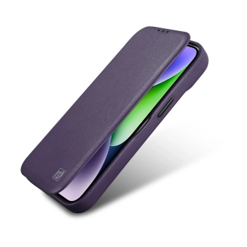 iCarer CE Premium Leather Folio Case skórzane etui iPhone 14 Pro z klapką magnetyczne MagSafe ciemnofioletowy (WMI14220714-DP)