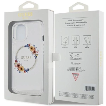 Etui Guess IML Flowers Wreatch MagSafe na iPhone 15 / 14 / 13 - przezroczyste