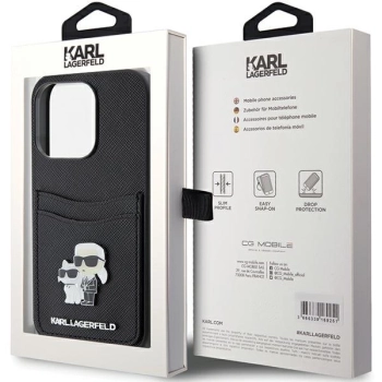 Etui Karl Lagerfeld Saffiano Cardslot Karl&Choupette Metal Pin do iPhone 15 Pro - czarne